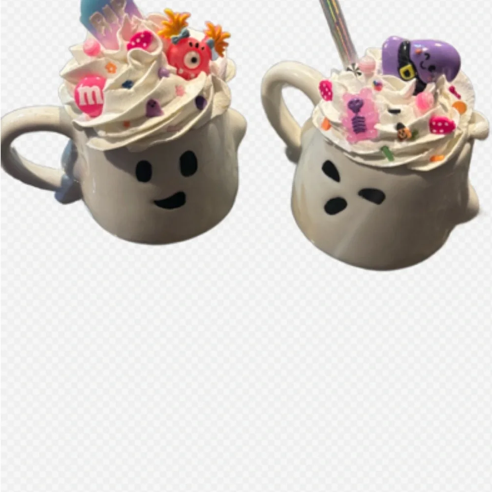 Ghost-Themed Fake bake Halloween 🎃 Mugs with Colorful Decorations